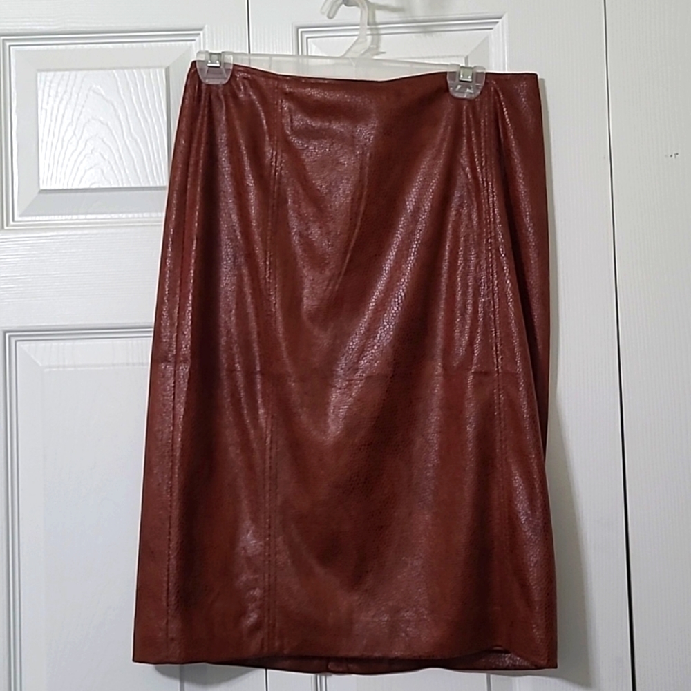 Chocolate Brown Penicil Skirt, Faux Suede Snake Print, Size 00=XS/2, Like New
